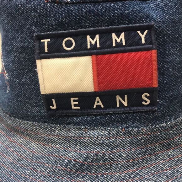Handmade 90’s Tommy Jeans Repurposed Denim Bucket Hat Large Logo - Picture 3 of 9